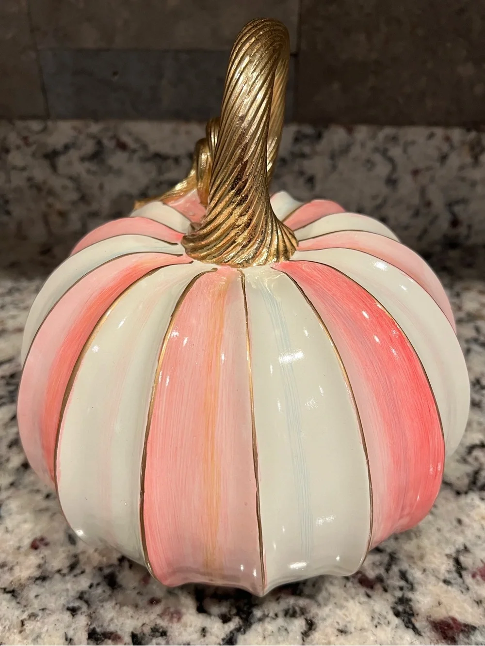 MacKenzie-Childs Elegant Pink Stripe Pumpkin. 8” W & 8” H. Like new condition! - Picture 4 of 9